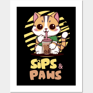 Sips & Paws Boba Cat Posters and Art